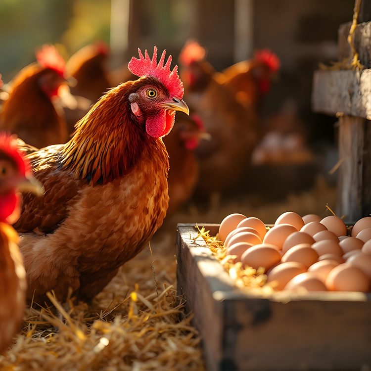 Hen with brown egg